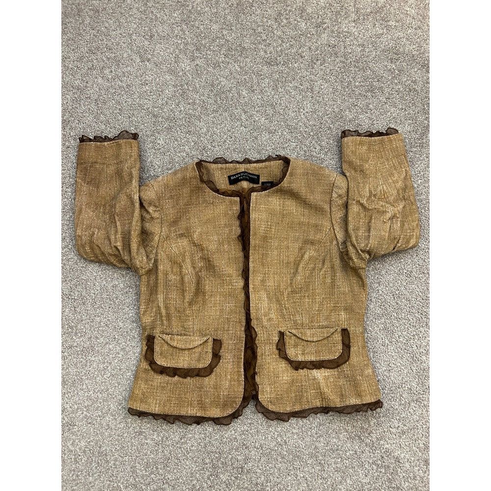Business Casual Dana Buchman Blazer Womens Petite 6 Brown Excellent Open Jacket